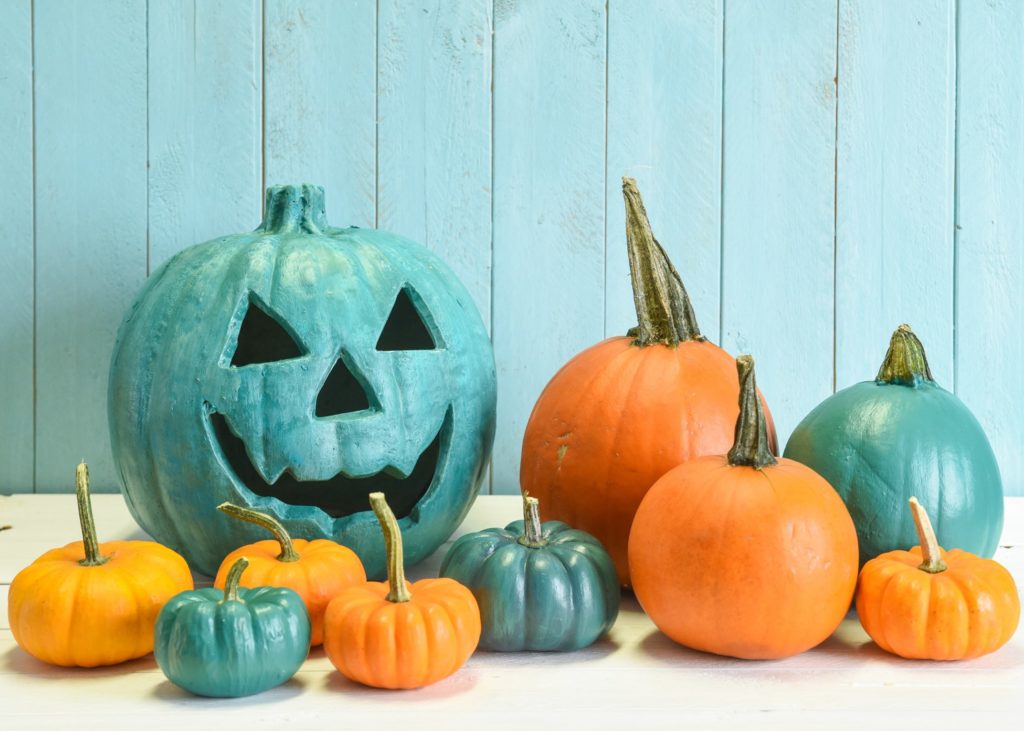 Teal and orange pumpkins