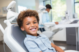 a closeup of a smiling child with braces